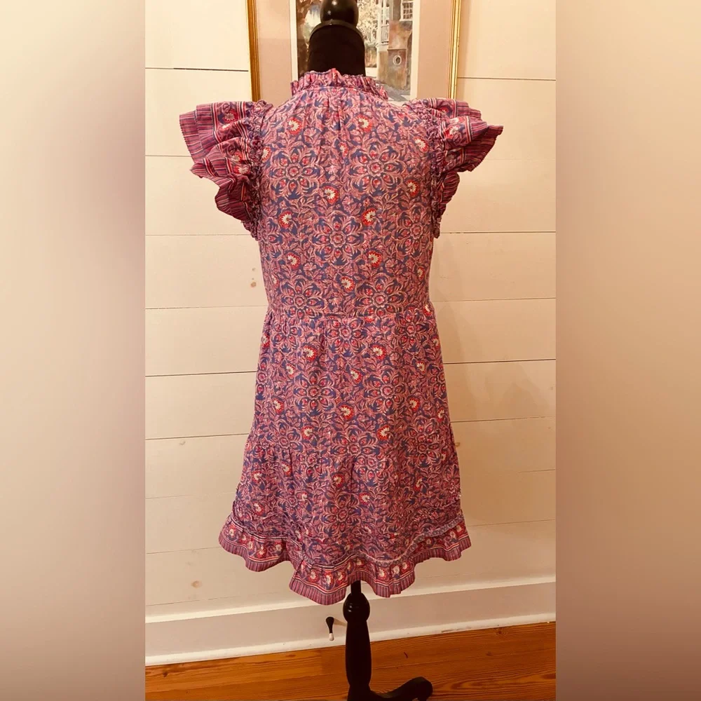 Vineyard Vines 100% Cotton Flutter Ruffle Dress Size Small Pink Purple Floral - Picture 3 of 9